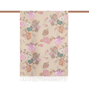 Cream Rose Print Silk Scarf - Thumbnail