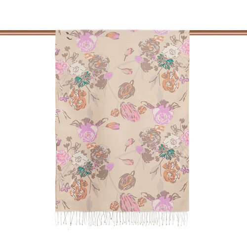 Cream Rose Print Silk Scarf