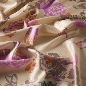 Cream Rose Print Silk Scarf - Thumbnail