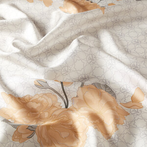 Cream Sakura Monogram Silk Twill Scarf - Thumbnail