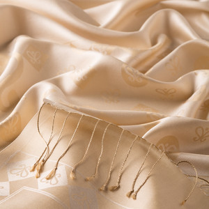 Cream Semi Monogram Print Silk Scarf - Thumbnail