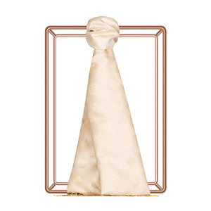 Cream Semi Monogram Print Silk Scarf - Thumbnail