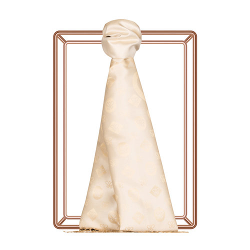 Cream Semi Monogram Print Silk Scarf