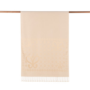 Cream Semi Monogram Print Silk Scarf - Thumbnail