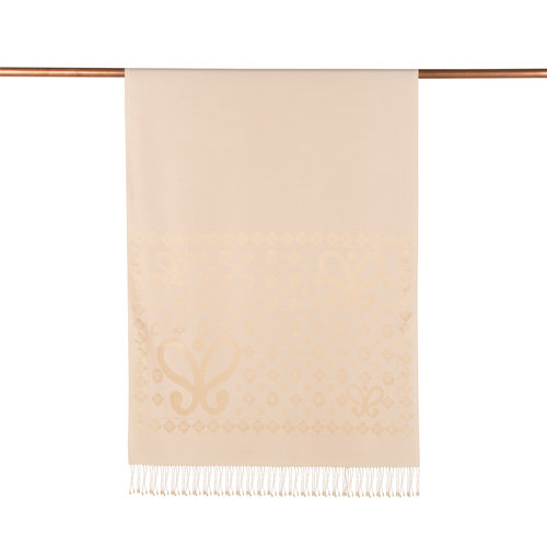 Cream Semi Monogram Print Silk Scarf