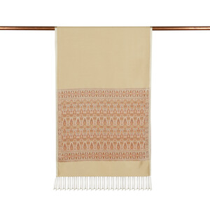 Cream Jacquard Hand Woven Prime Silk Scarf - Thumbnail