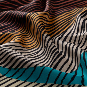 Cream Silk Tree Print Silk Scarf - Thumbnail