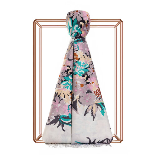 Cream Spring Breeze Print Modal Silk Scarf