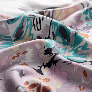 Cream Spring Breeze Print Modal Silk Scarf - Thumbnail