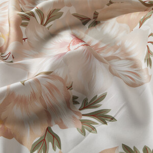 ipekevi - Cream Stone Kozmos Flowers Twill Silk Scarf (1)