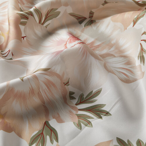 Cream Stone Kozmos Flowers Twill Silk Scarf