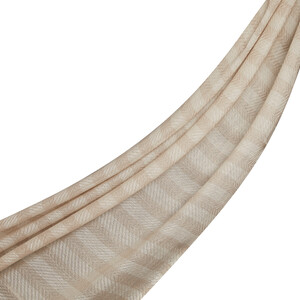 Cream Striped Linen Cotton Scarf - Thumbnail