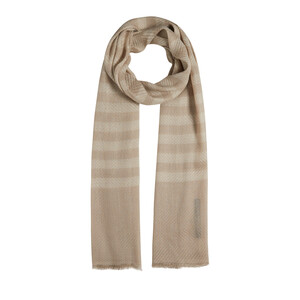 Cream Striped Linen Cotton Scarf - Thumbnail