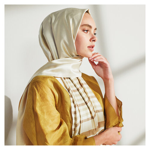 Cream Thin Meridian Striped Silk Scarf
