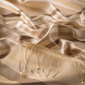 Cream Thin Meridian Striped Silk Scarf - Thumbnail