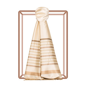 Cream Thin Meridian Striped Silk Scarf - Thumbnail