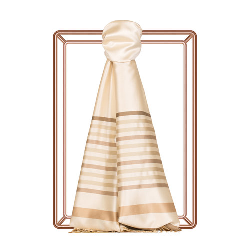 Cream Thin Meridian Striped Silk Scarf