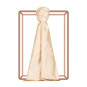 Cream Tulip Jacquard Silk Scarf - Thumbnail