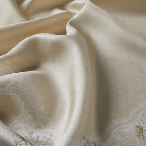 Cream Vintage Frame Twill Silk Scarf - Thumbnail
