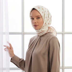 Cream Vintage Wall Twill Silk Scarf - Thumbnail