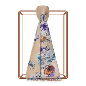 ipekevi - Cream Violet Fleur Print Silk Scarf
