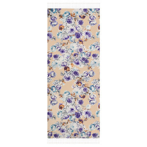 Cream Violet Fleur Print Silk Scarf - Thumbnail