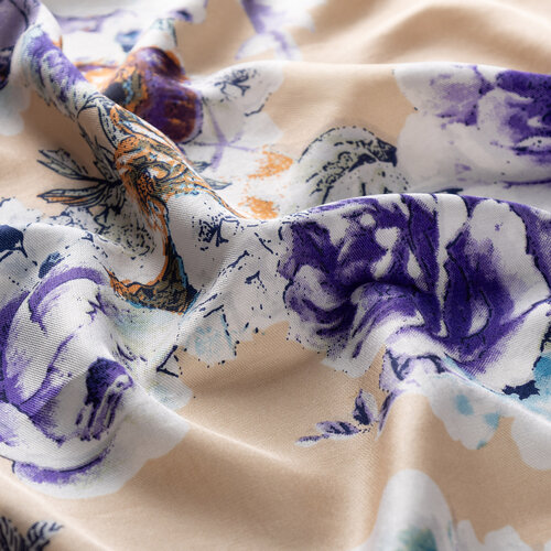 Cream Violet Fleur Print Silk Scarf