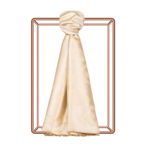 Cream Violet Jacquard Silk Scarf - Thumbnail