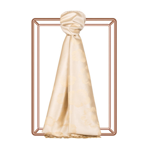 Cream Violet Jacquard Silk Scarf