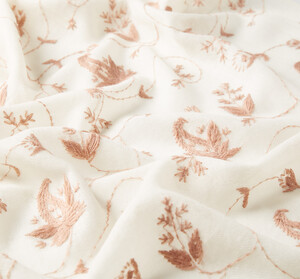 Cream Woven Floral Spiral Wool Silk Scarf - Thumbnail