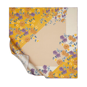 Cream Yellow Blossom Canvas Twill Silk Scarf - Thumbnail