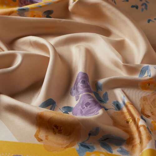 Cream Yellow Blossom Canvas Twill Silk Scarf