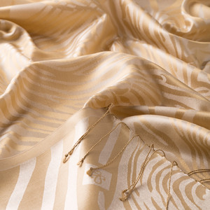 Cream Zebra Jacquard Silk Scarf - Thumbnail