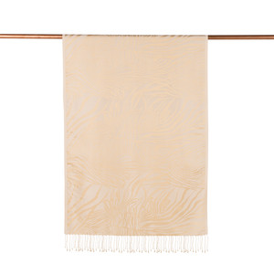 Cream Zebra Jacquard Silk Scarf - Thumbnail