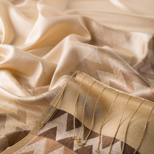 Cream Zigzag Silk Scarf - Thumbnail