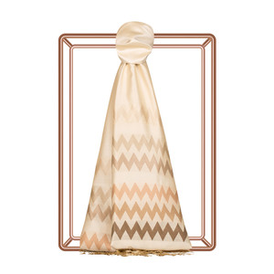 Cream Zigzag Silk Scarf - Thumbnail