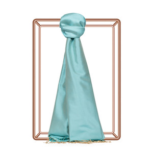 Cyan Plain Silk Scarf - Thumbnail