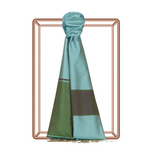 Cyan Striped Silk Scarf - Thumbnail