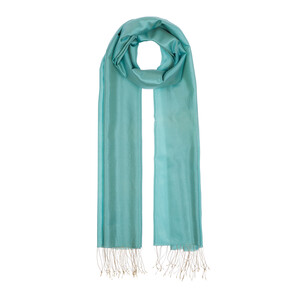 Cyan Thin Shantung Silk Neck Scarf - Thumbnail