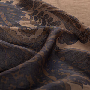 Dark Beige Lavina Print Tencel Scarf - Thumbnail