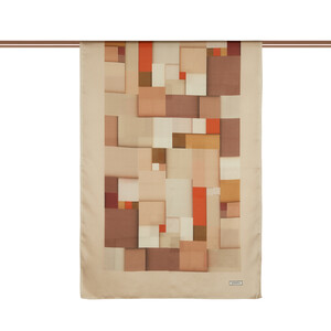 Dark Beige Lego Print Cotton Rayon Scarf - Thumbnail