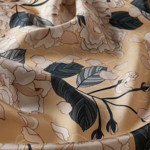 Dark Beige Sakura Print Silk Twill Scarf - Thumbnail