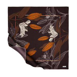 Dark Bitter Coffee Lily Twill Silk Scarf - Thumbnail