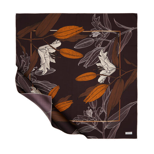 Dark Bitter Coffee Lily Twill Silk Scarf