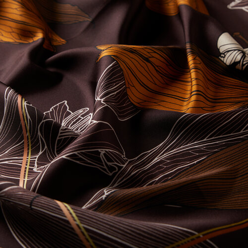 Dark Bitter Coffee Lily Twill Silk Scarf