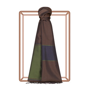 Dark Brown Striped Silk Scarf - Thumbnail