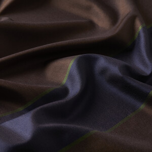 Dark Brown Striped Silk Scarf - Thumbnail