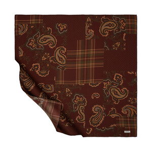 Dark Burgundy Patchwork Patterned Twill Silk Scarf - Thumbnail