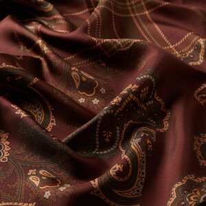 Dark Burgundy Patchwork Patterned Twill Silk Scarf - Thumbnail