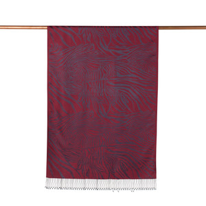 Dark Burgundy Zebra Jacquard Silk Scarf - Thumbnail